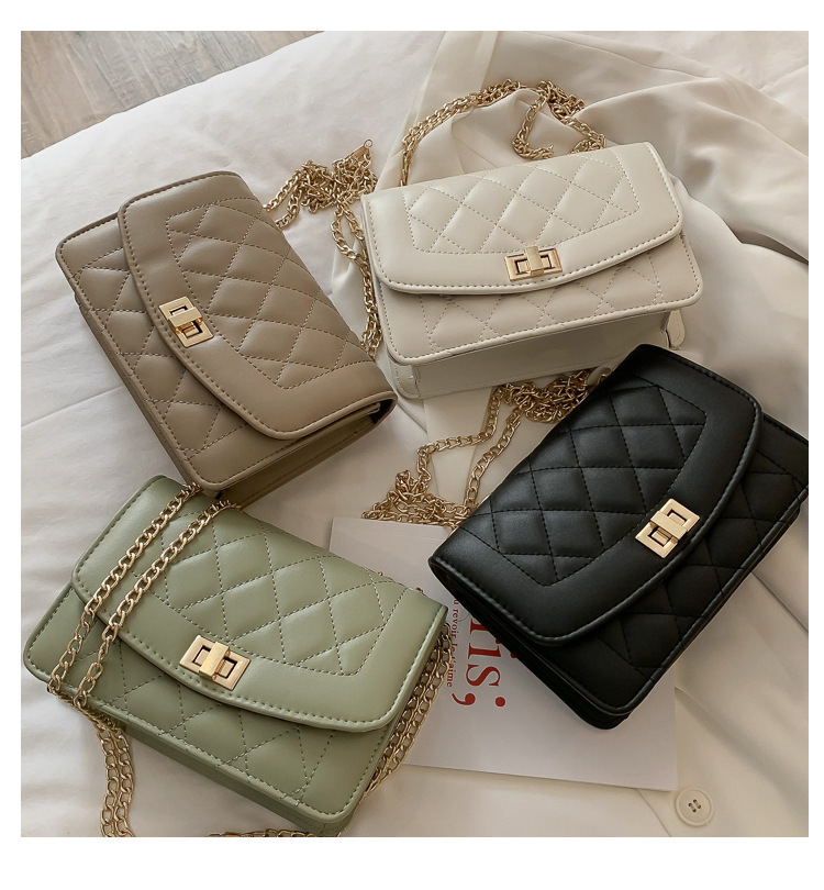 Women’s Mini Square Chain Crossbody Bag with Embroidered Diamond Quilted Design
