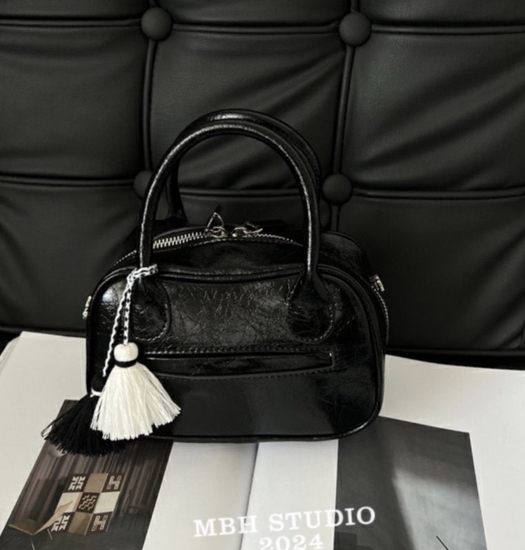 MBH Silver Textured Top-Handle Bag with Shoulder Strap and Charm - Image 2