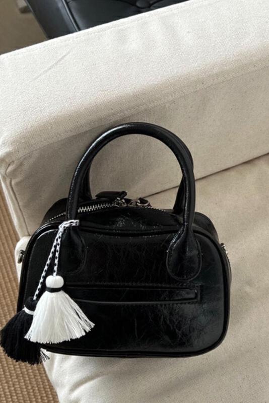 MBH Silver Textured Top-Handle Bag with Shoulder Strap and Charm - Image 5