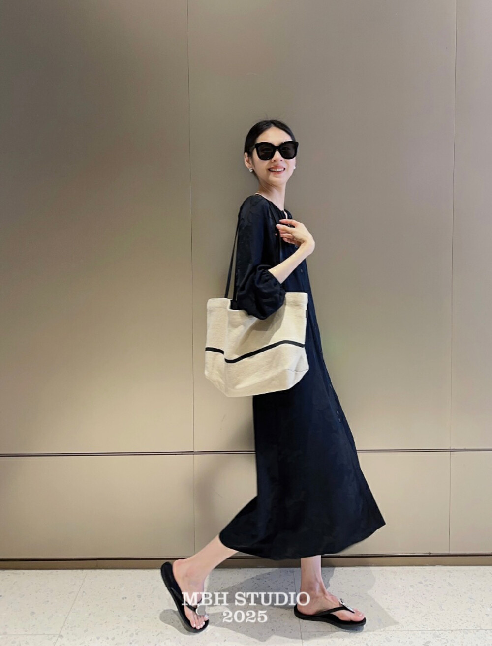 MBH Minimalist Cotton Linen and Leather Tote Bag Large Capacity Commuter Shoulder Bag