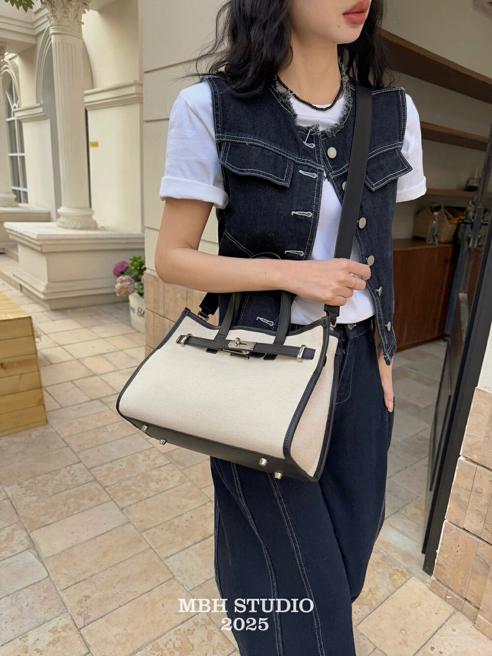 MBH Cotton Linen Kelly Bag Casual Commuter Shoulder Bag Large Capacity Versatile Crossbody Handbag with Strap