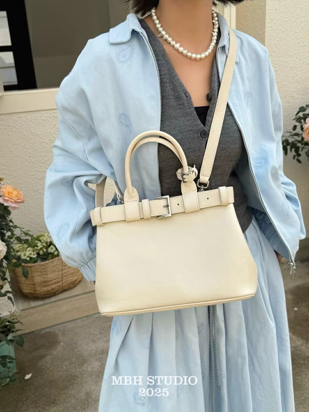 MBH Minimalist Commuter Tote Bag Large Capacity Top-Grain Leather Handbag with Shoulder Strap