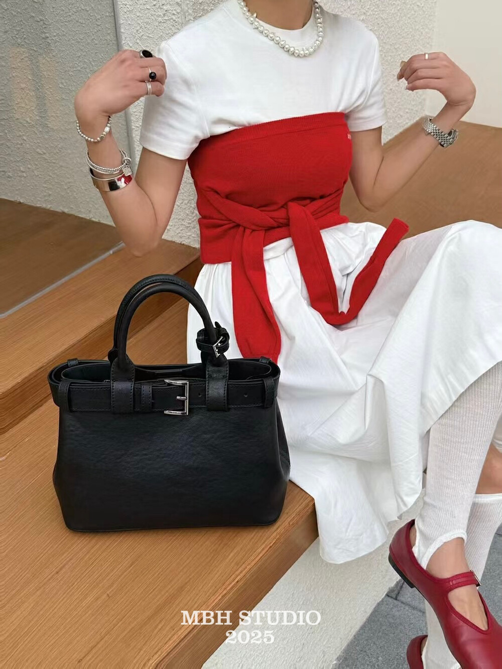 MBH Minimalist Commuter Tote Bag Large Capacity Top-Grain Leather Handbag with Shoulder Strap