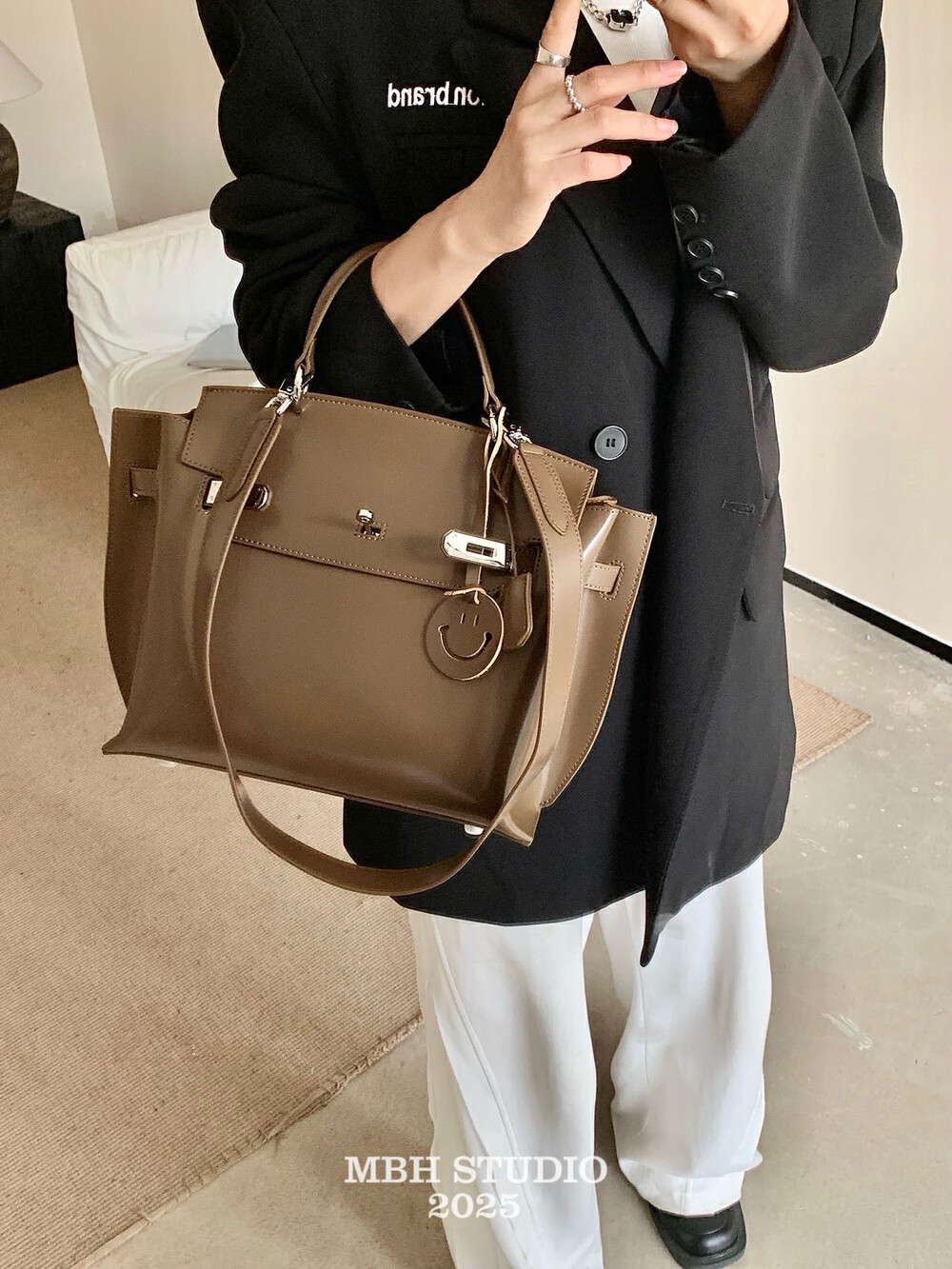 MBH Genuine Leather Large Capacity Platinum Bag Handbag Shoulder Bag with Strap - Image 3
