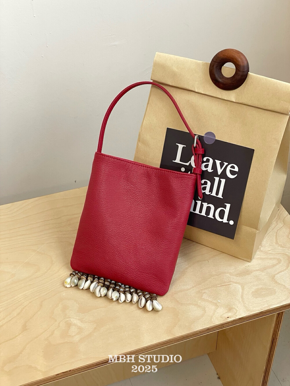 MBH Vegetable-Tanned Leather Bohemian Shell Tassel Handbag - Image 4