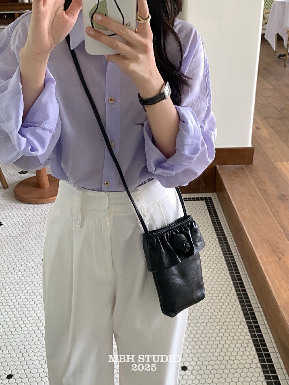 MBH Camellia Korean Style Soft Leather Crossbody Phone Bag Casual